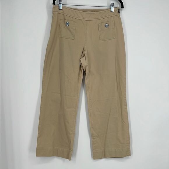 J. Jill Vintage 90s Y2K Wide Leg Cropped Pants Tan 6 Chino Khakis Patch Pockets - Picture 1 of 9